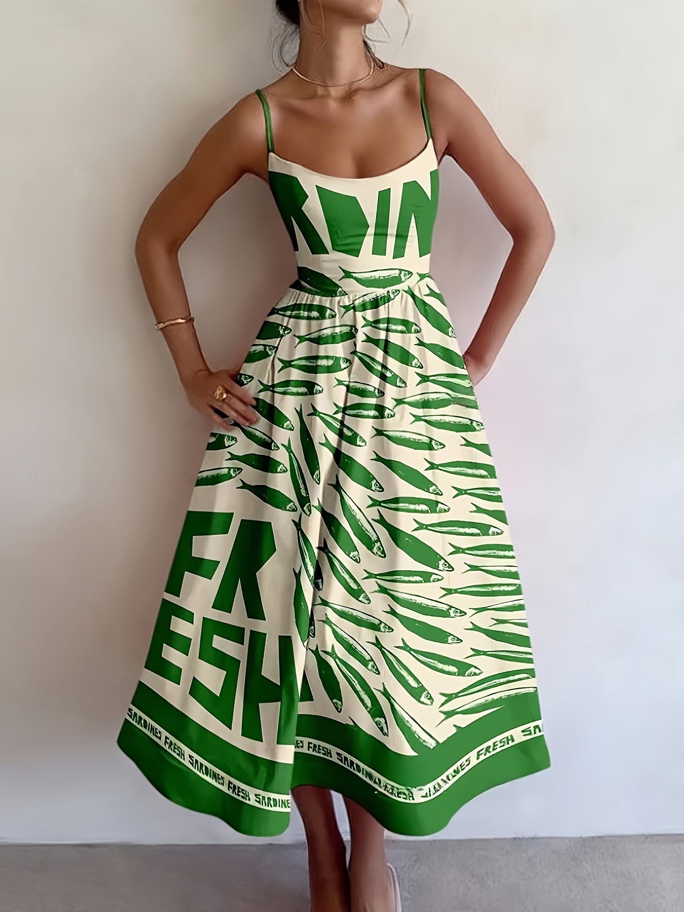 Elegant Summer Women'S Red Letter Print Contrast Color Cami Maxi Dress with Petticoat and Side Slit - Sleeveless, Alphabet Pattern, Perfect for Casual Attire, Summer Dress